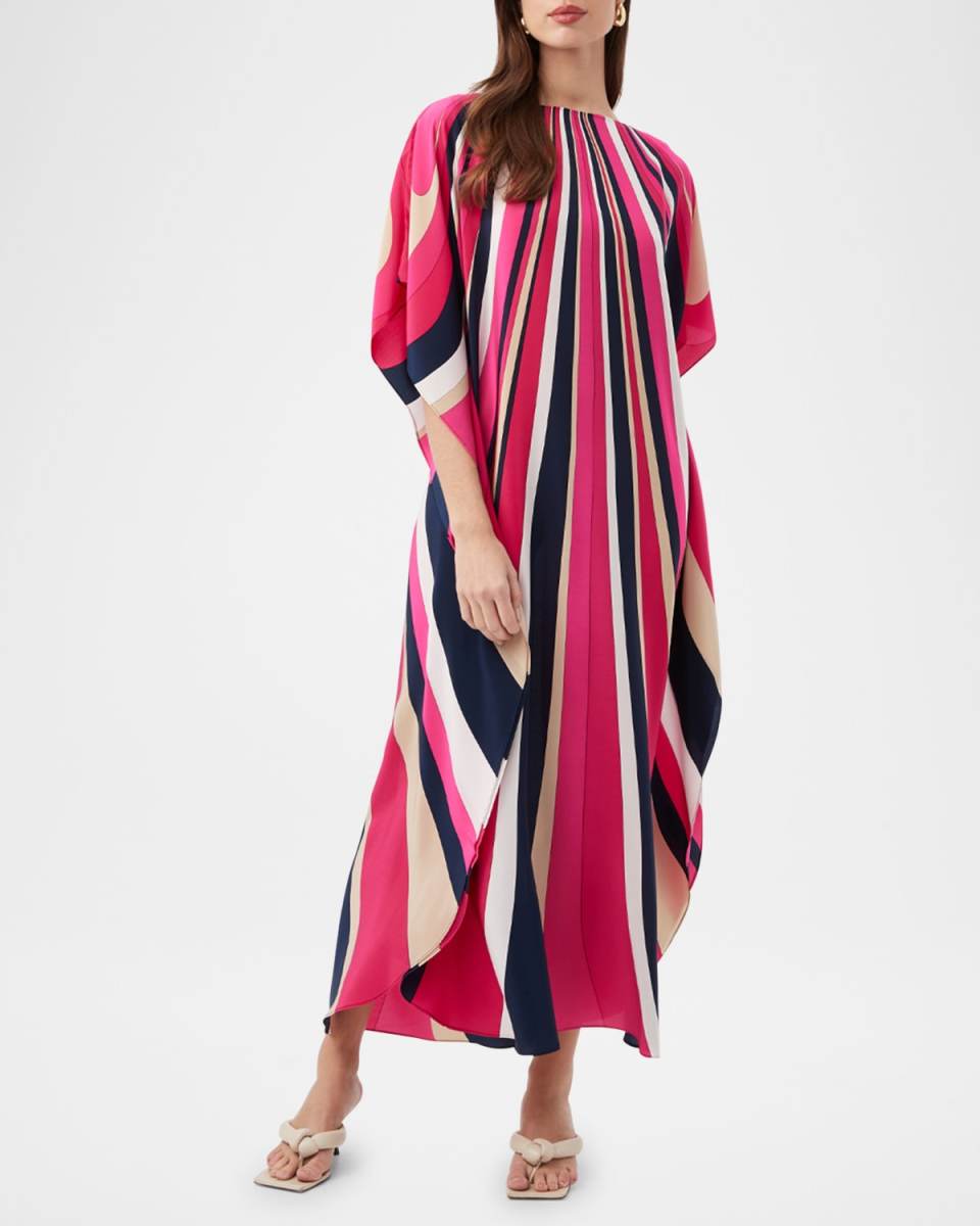 Jalani Striped Crepe De Chine Maxi Caftan
